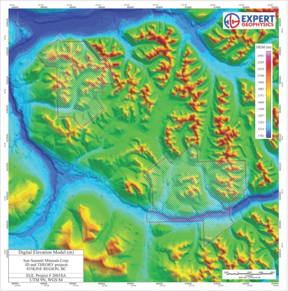 Figure 2: Location of planned MobileMT survey on the Theory (north grid) and the JD (south grid) properties.